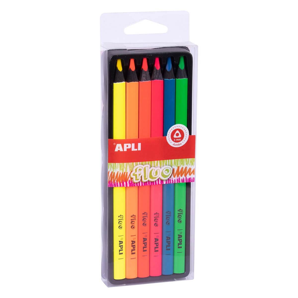 Set 6 creioane colorate Apli Jumbo Fluo Set 6 creioane colorate Apli Jumbo Fluo